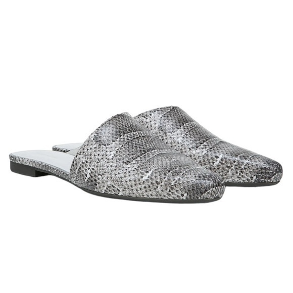 Vince Shoes - Vince Gray Snake-Embossed Leather Gena Asymmetrical Flat Mule Shoes 8